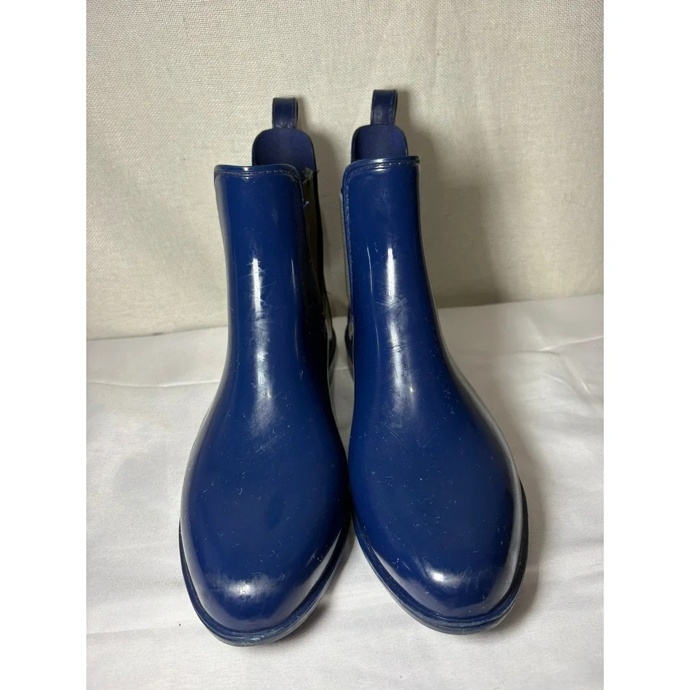 Lauren Ralph Lauren Tally Navy Blue Glossy Rubber Rain Boots Women 10 Ankle Boot